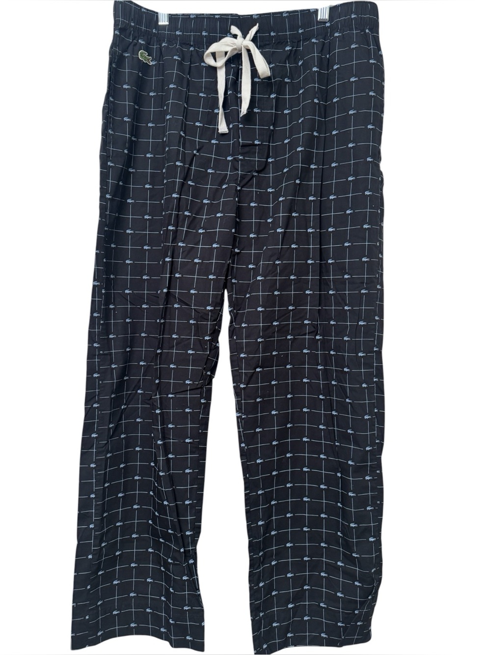 Lacoste Men’s Black Grid-Pattern Drawstring Pajama Pants